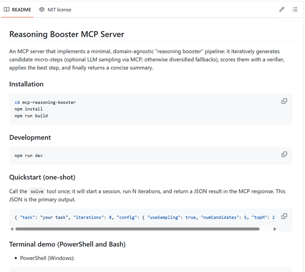 MCP Reasoning Booster - TypeScript MCP server