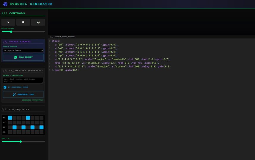 Strudel Generator - AI live coding music workstation